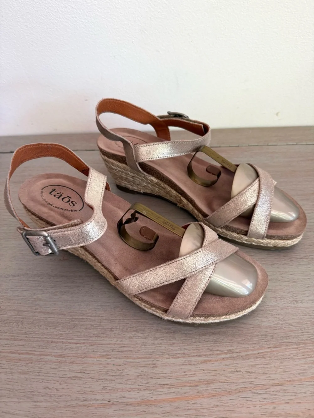 Taos Hey Jute Trulie Wedge Espadrille Sandals Champagne Ankle Strap EU 42 US 11